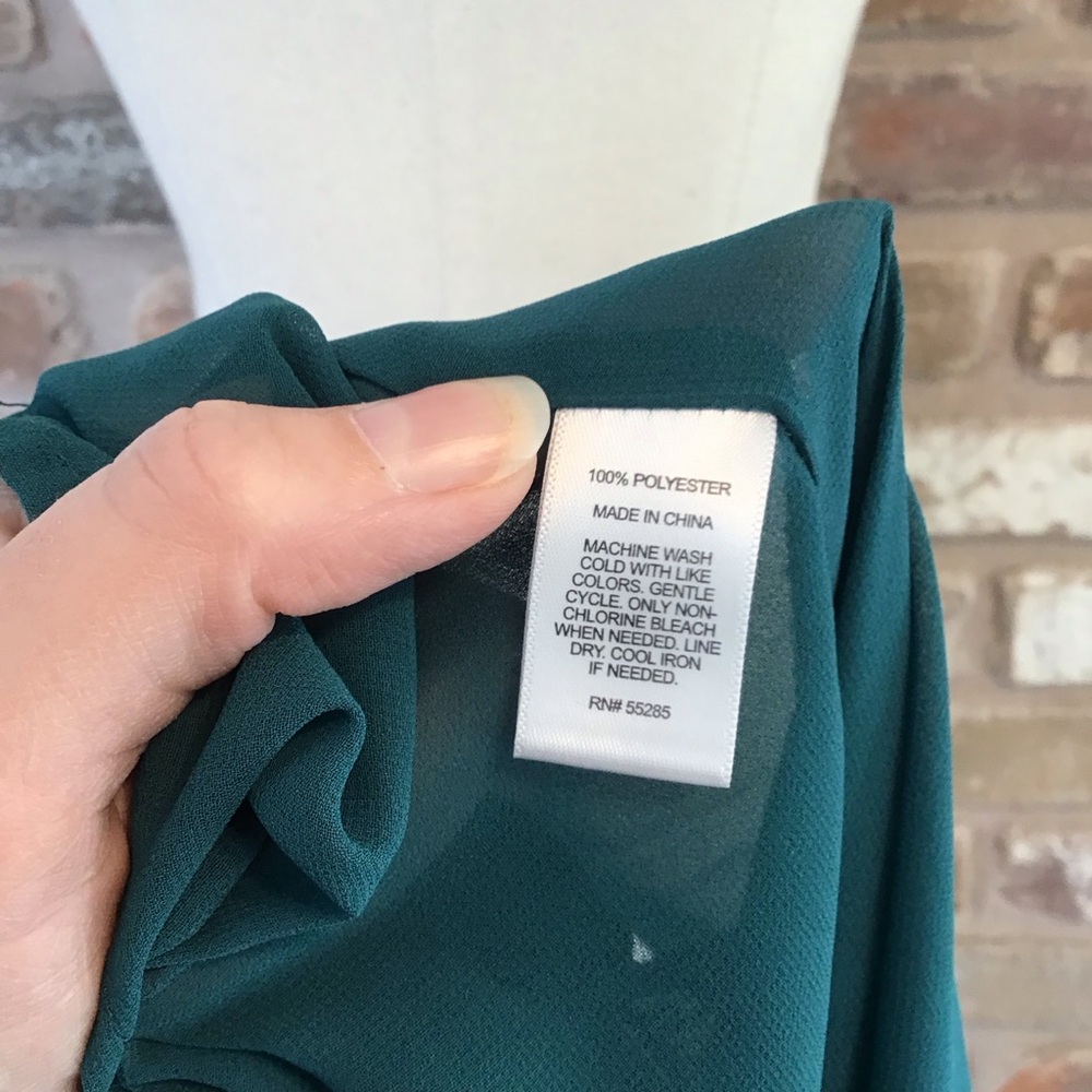 EXPRESS Women's Teal Long Sleeve Peasant Tie V-neck Blouse Top M - Picture 6 of 6